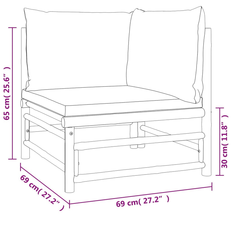 3-delige Loungeset met kussens bamboe taupe MeubelReus