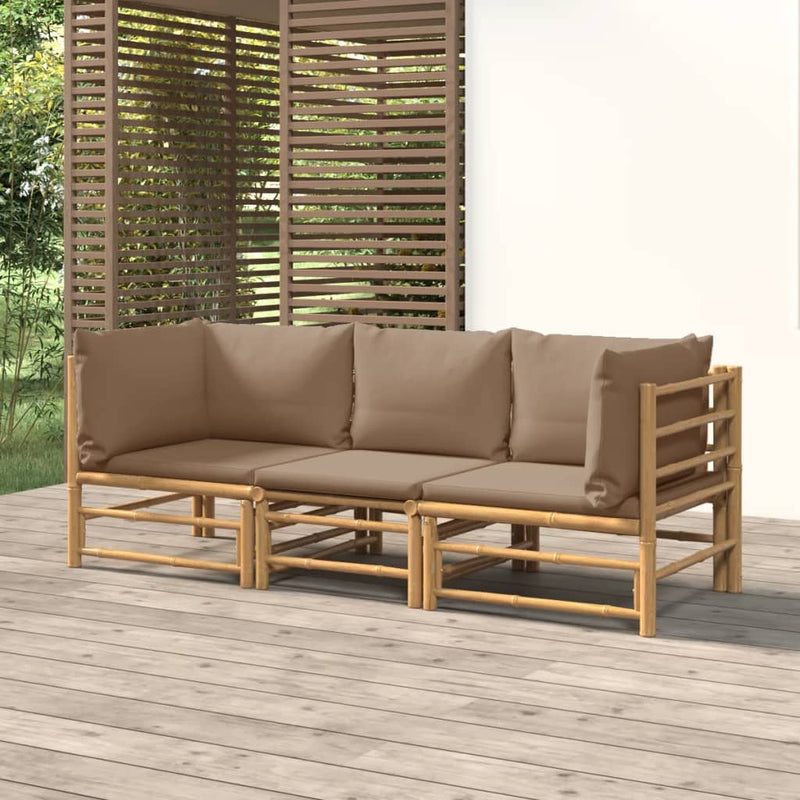 3-delige Loungeset met kussens bamboe taupe MeubelReus