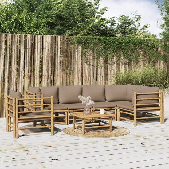 7-delige Loungeset met kussens bamboe taupe MeubelReus