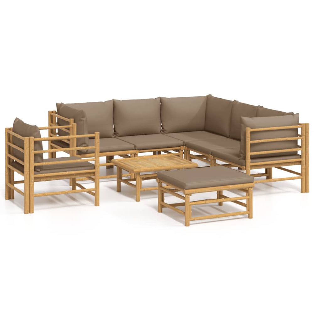 8-delige Loungeset met kussens bamboe taupe MeubelReus