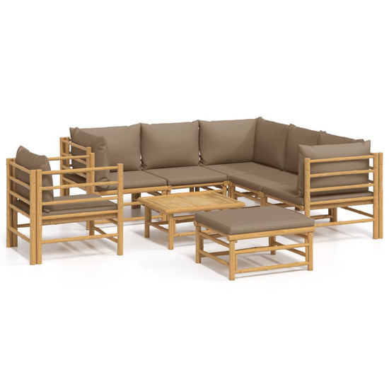 8-delige Loungeset met kussens bamboe taupe MeubelReus