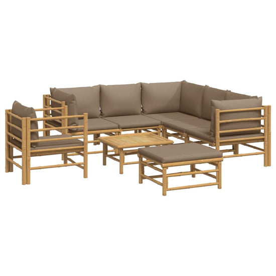 8-delige Loungeset met kussens bamboe taupe MeubelReus