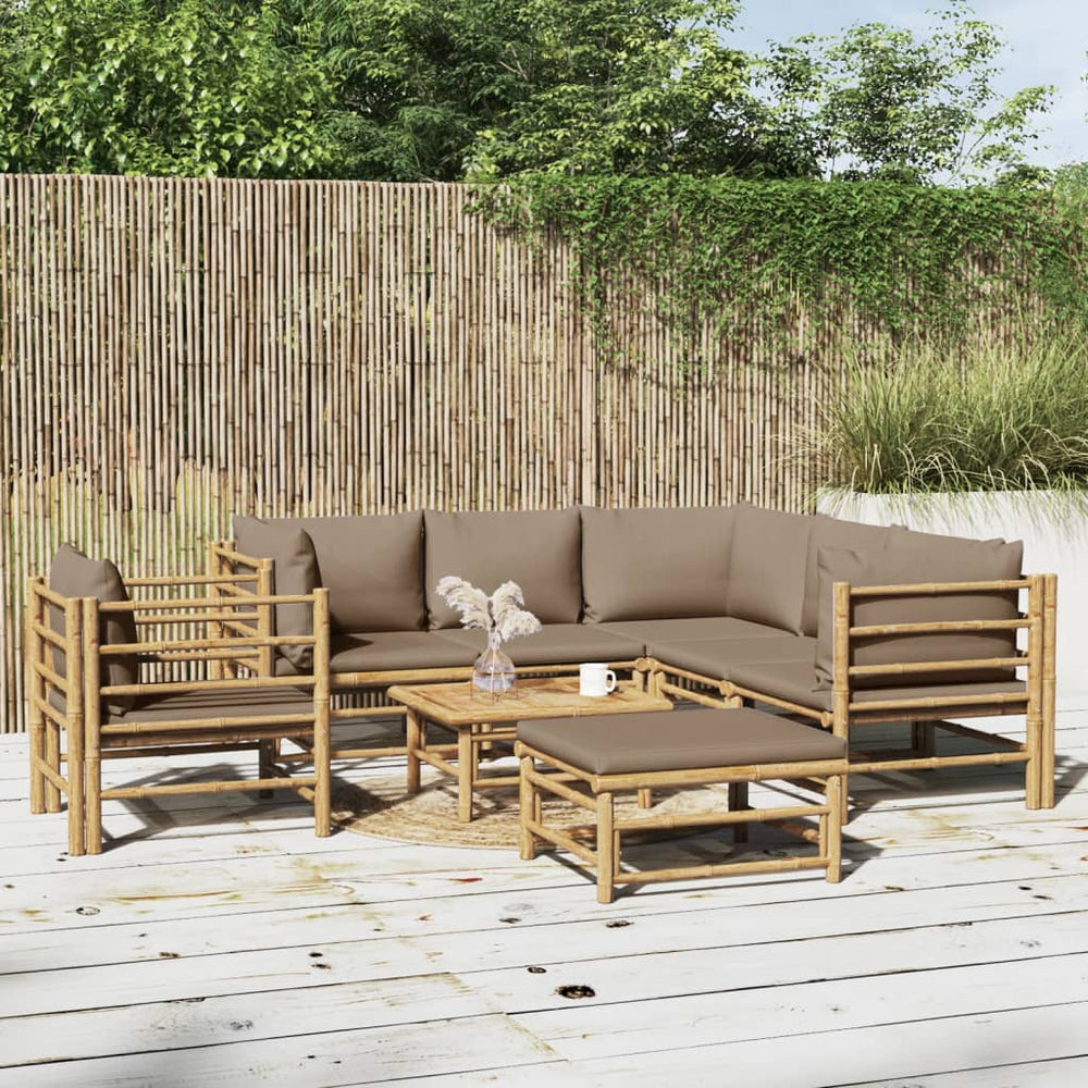8-delige Loungeset met kussens bamboe taupe MeubelReus