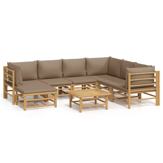 8-delige Loungeset met kussens bamboe taupe MeubelReus