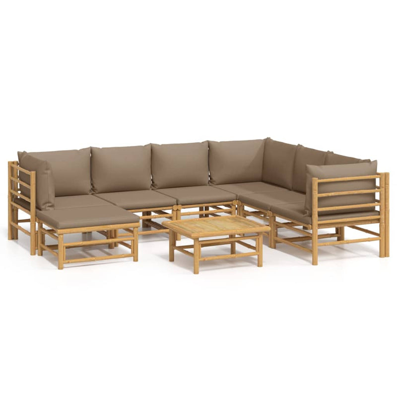 8-delige Loungeset met kussens bamboe taupe MeubelReus
