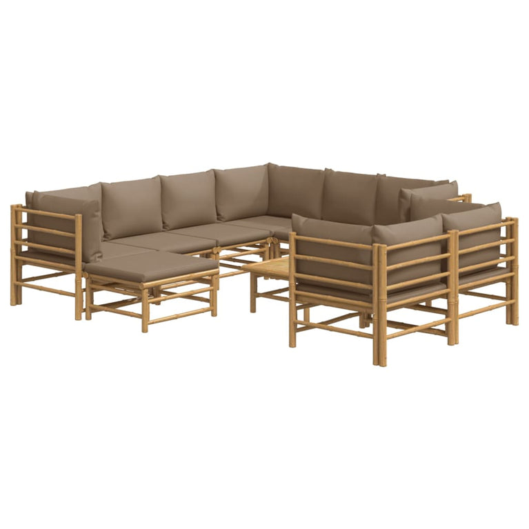 10-delige Loungeset met kussens bamboe taupe MeubelReus