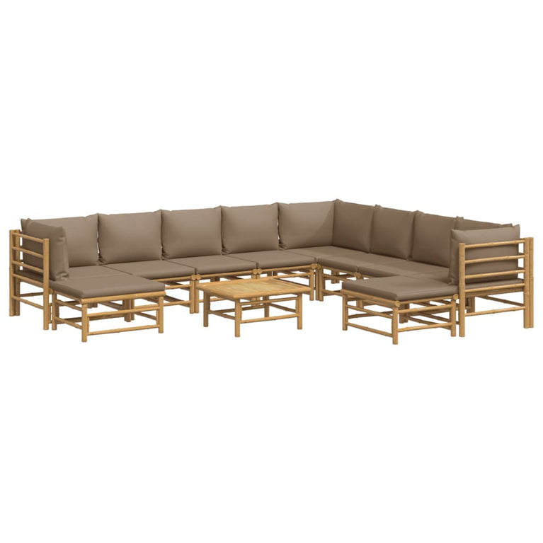 11-delige Loungeset met kussens bamboe taupe