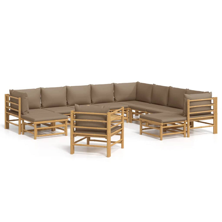 12-delige Loungeset met kussens bamboe taupe
