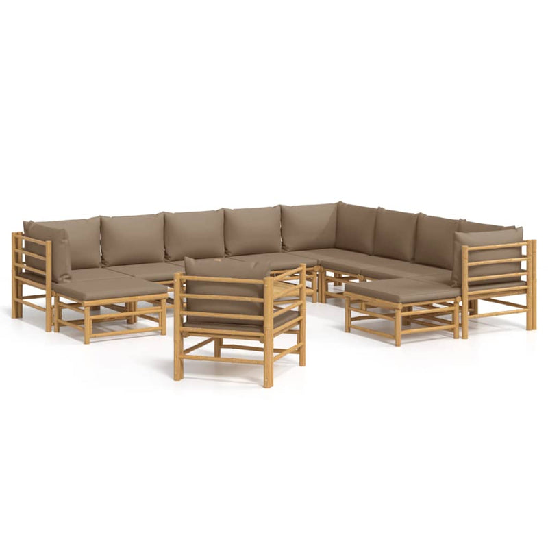 12-delige Loungeset met kussens bamboe taupe