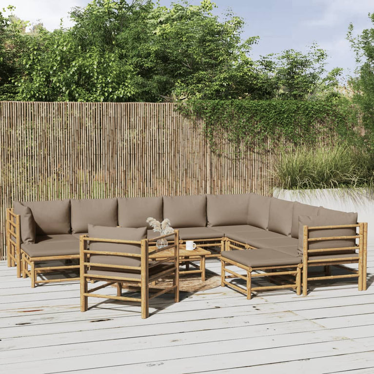 12-delige Loungeset met kussens bamboe taupe
