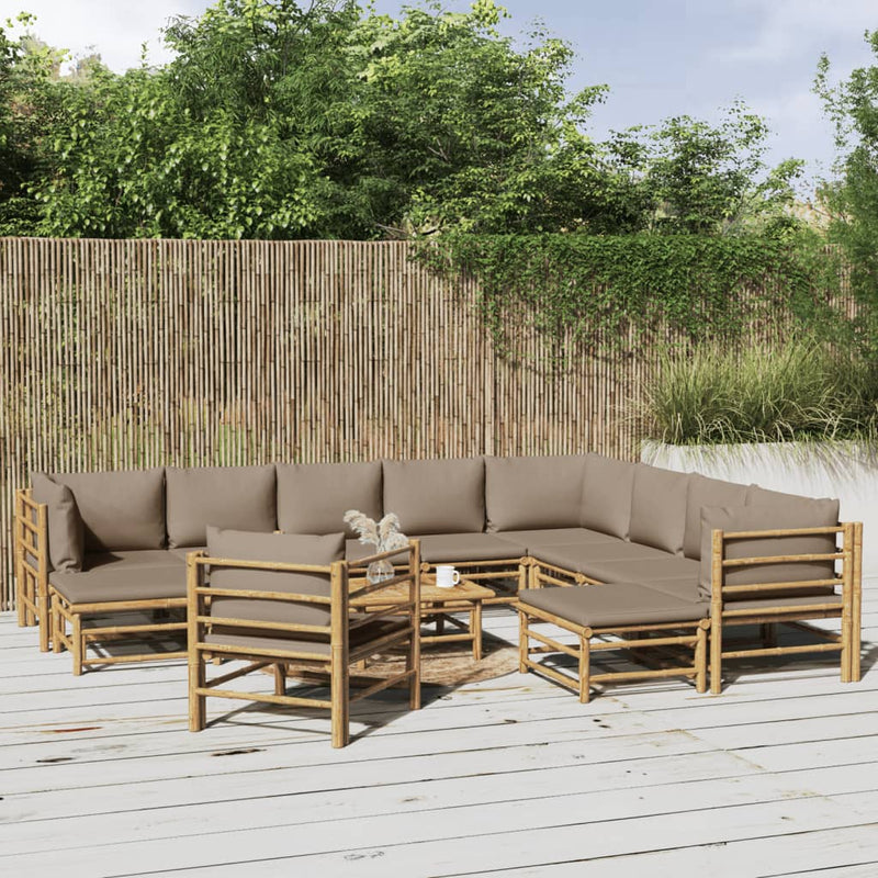 12-delige Loungeset met kussens bamboe taupe