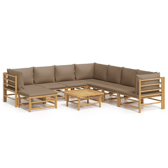 9-delige Loungeset met kussens bamboe taupe MeubelReus