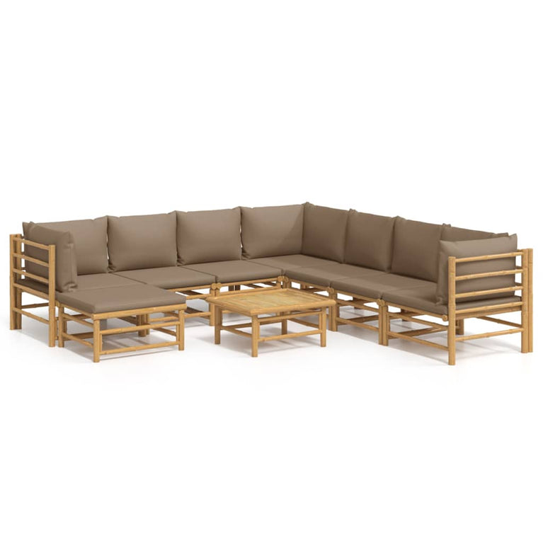 9-delige Loungeset met kussens bamboe taupe MeubelReus