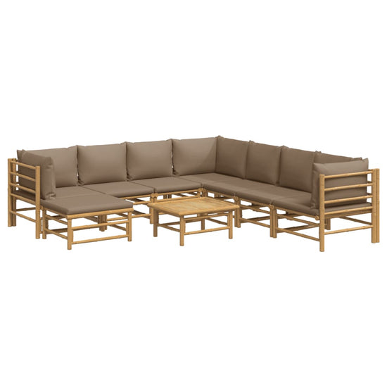 9-delige Loungeset met kussens bamboe taupe MeubelReus
