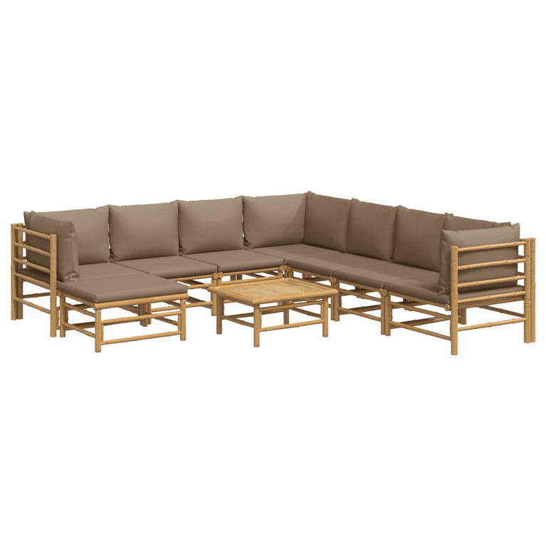 9-delige Loungeset met kussens bamboe taupe MeubelReus