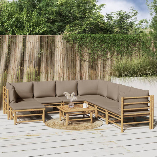 9-delige Loungeset met kussens bamboe taupe MeubelReus