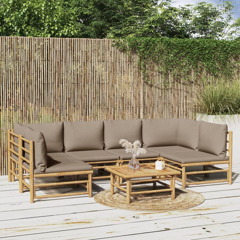 7-delige Loungeset met kussens bamboe taupe MeubelReus