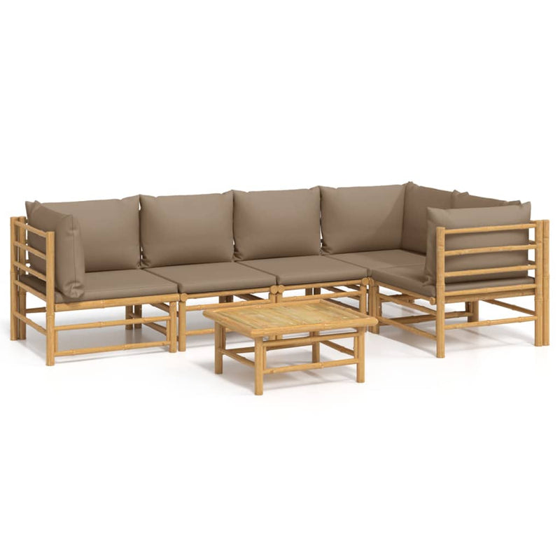 6-delige Loungeset met kussens bamboe taupe MeubelReus