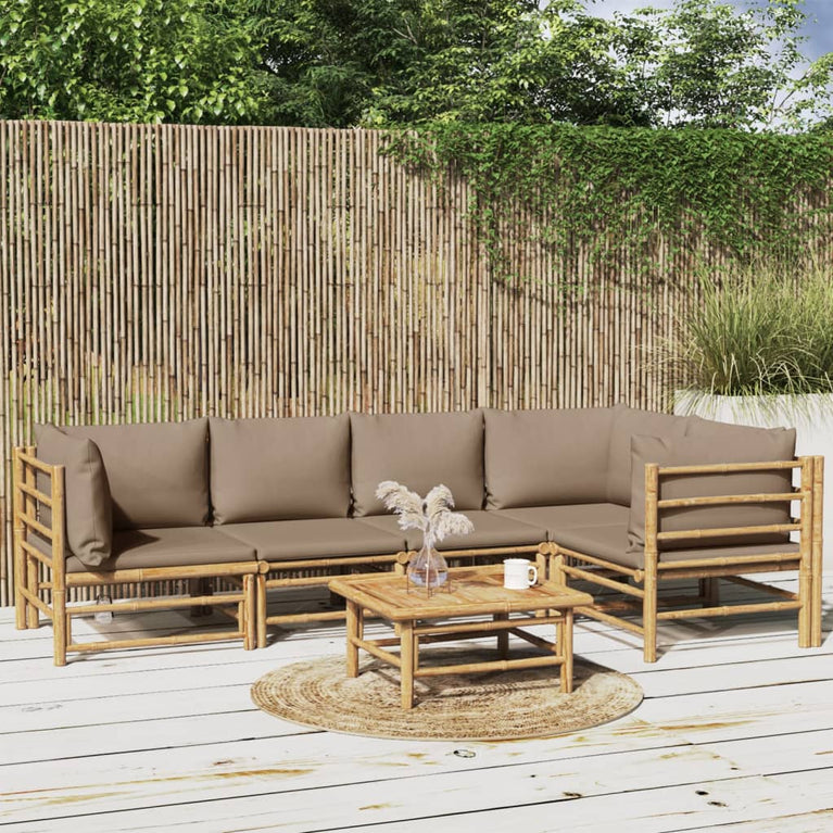 6-delige Loungeset met kussens bamboe taupe MeubelReus