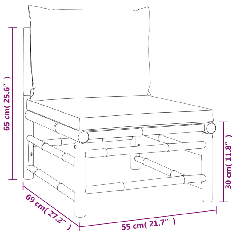 3-delige Loungeset met kussens bamboe taupe