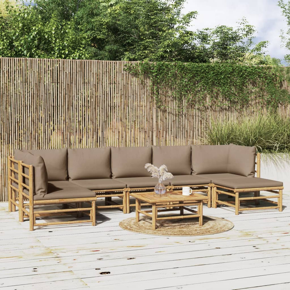 8-delige Loungeset met kussens bamboe taupe MeubelReus