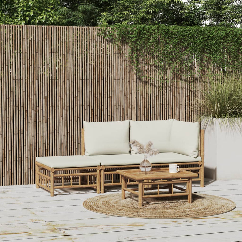 3-delige Loungeset met kussens bamboe crèmewit MeubelReus