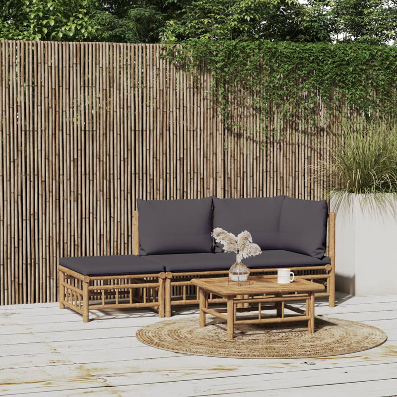 3-delige Loungeset met kussens bamboe donkergrijs MeubelReus