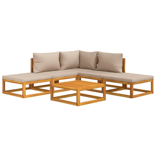 6-delige Loungeset met taupe kussens massief hout MeubelReus
