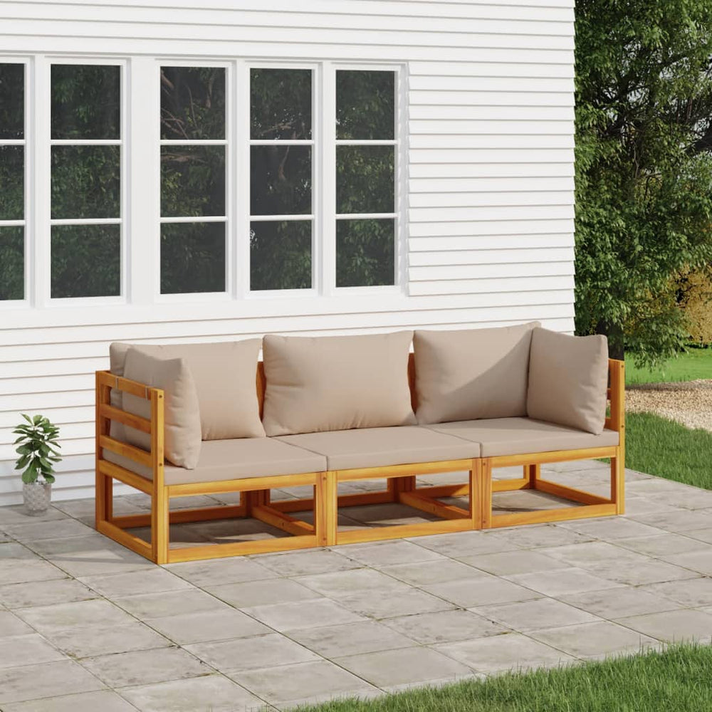 3-delige Loungeset met kussens massief hout taupe MeubelReus
