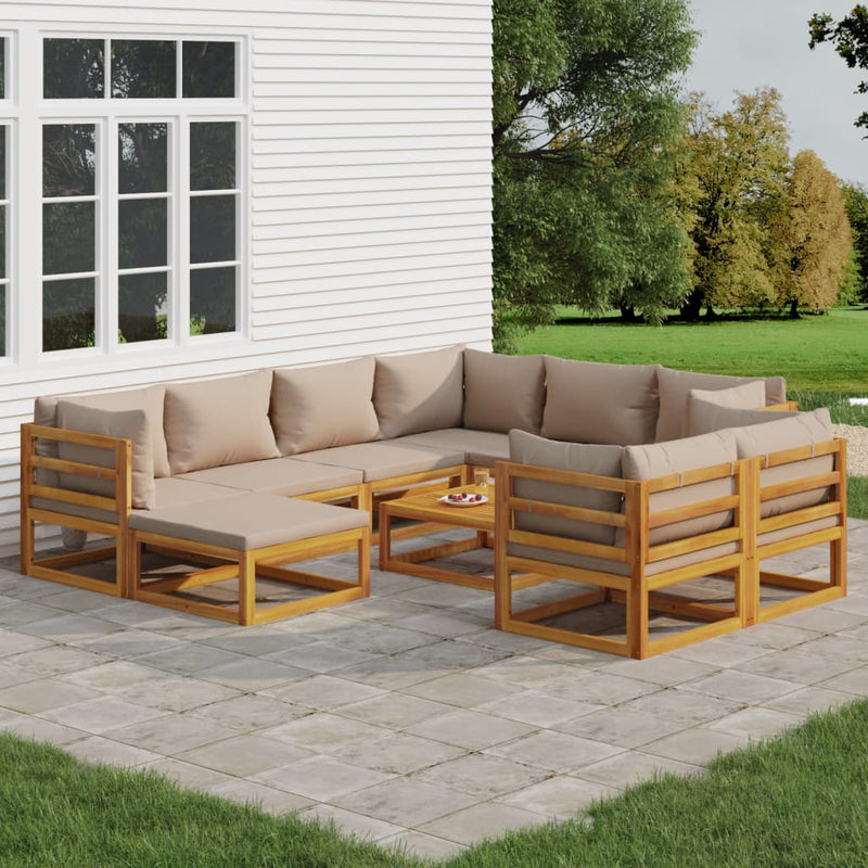 10-delige Loungeset met kussens massief hout taupe MeubelReus