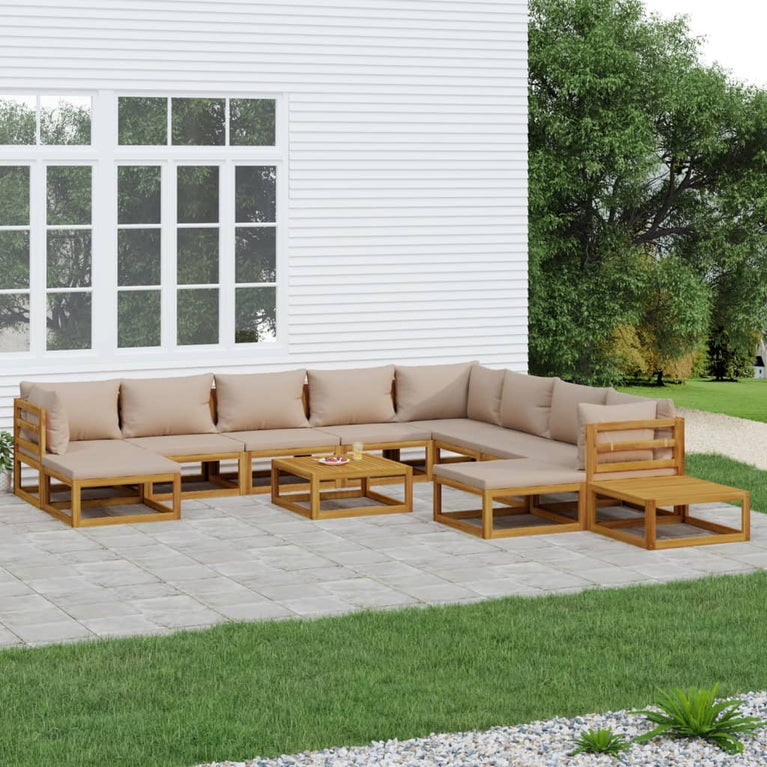 12-delige Loungeset met kussens massief hout taupe MeubelReus