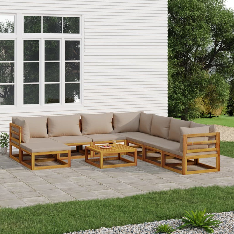 9-delige Loungeset met kussens massief hout taupe MeubelReus