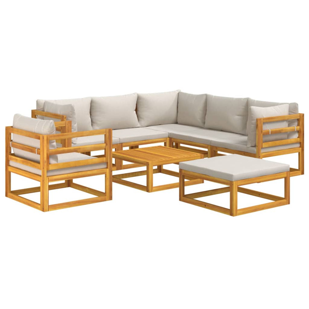 8-delige Loungeset met lichtgrijze kussens massief hout MeubelReus
