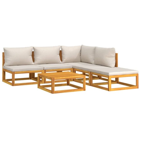 6-delige Loungeset met lichtgrijze kussens massief hout MeubelReus