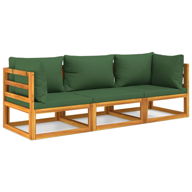 3-delige Loungeset met groene kussens massief hout MeubelReus