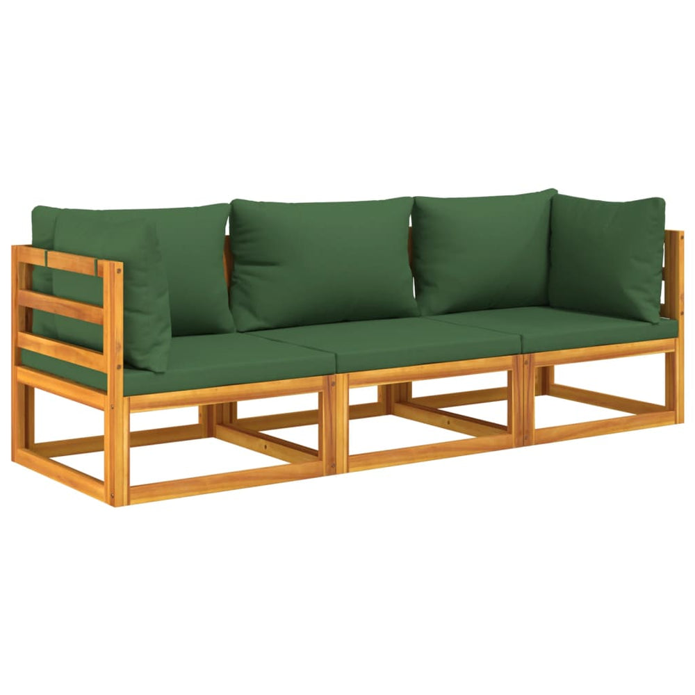 3-delige Loungeset met groene kussens massief hout MeubelReus