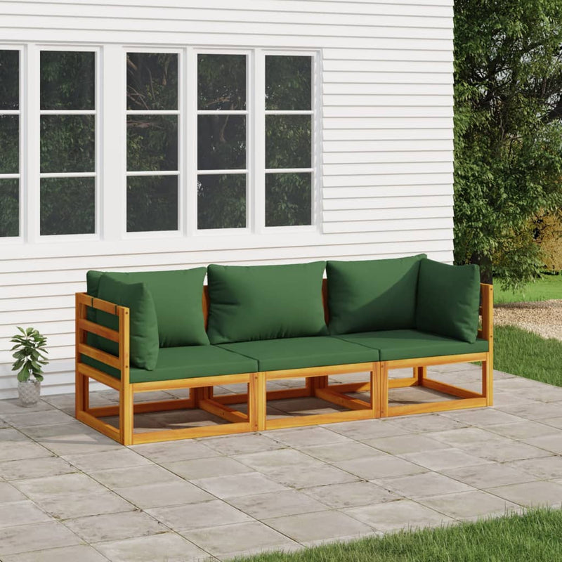3-delige Loungeset met groene kussens massief hout MeubelReus