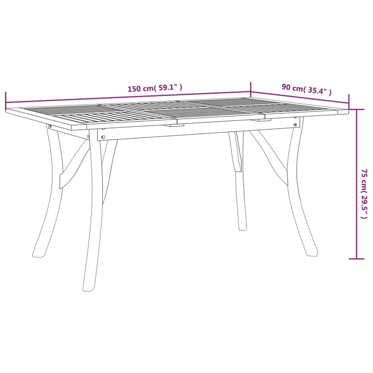 Tuintafel 150x90x75 cm massief acaciahout MeubelReus