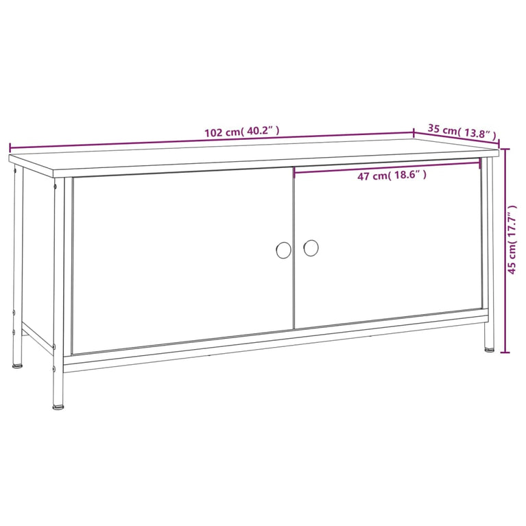 Tv-meubel 102x35x45 cm bewerkt hout grijs sonoma eikenkleurig MeubelReus