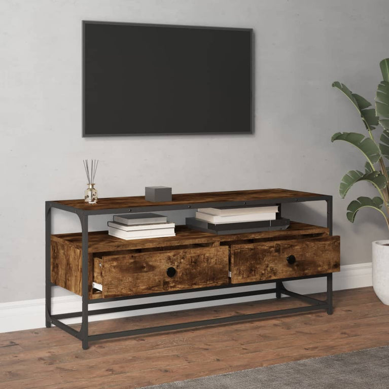 Tv-meubel 100x35x45 cm bewerkt hout gerookt eikenkleurig MeubelReus