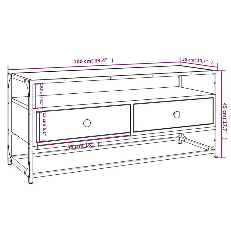 Tv-meubel 100x35x45 cm bewerkt hout grijs sonoma eikenkleurig MeubelReus