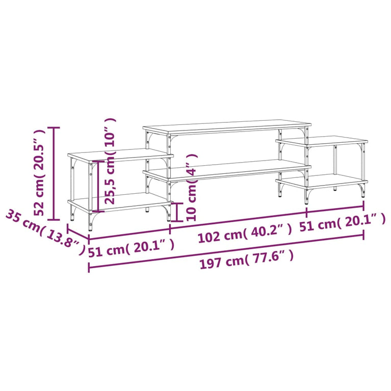 Tv-meubel 197x35x52 cm bewerkt hout gerookt eikenkleurig MeubelReus