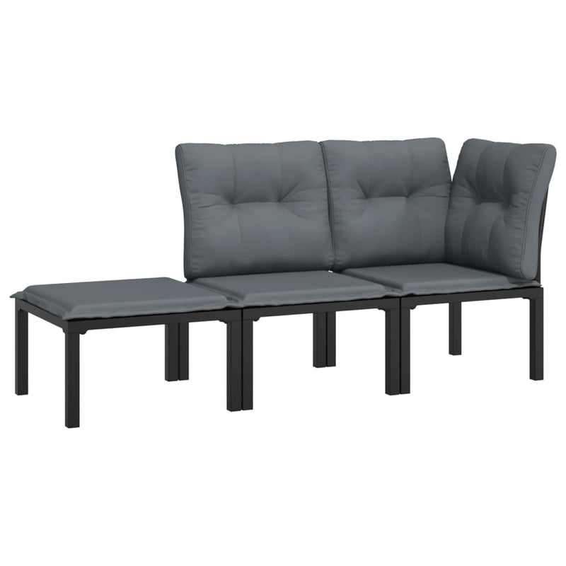 3-delige Loungeset met kussens poly rattan zwart en grijs MeubelReus