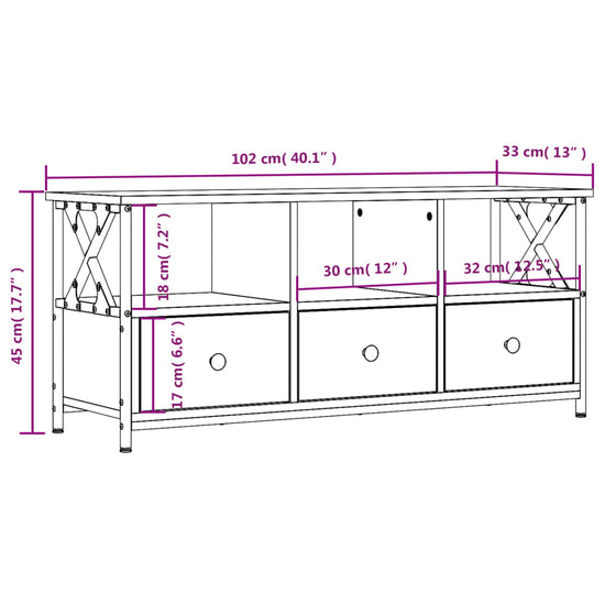 Tv-meubel 102x33x45 cm bewerkt hout en ijzer zwart MeubelReus