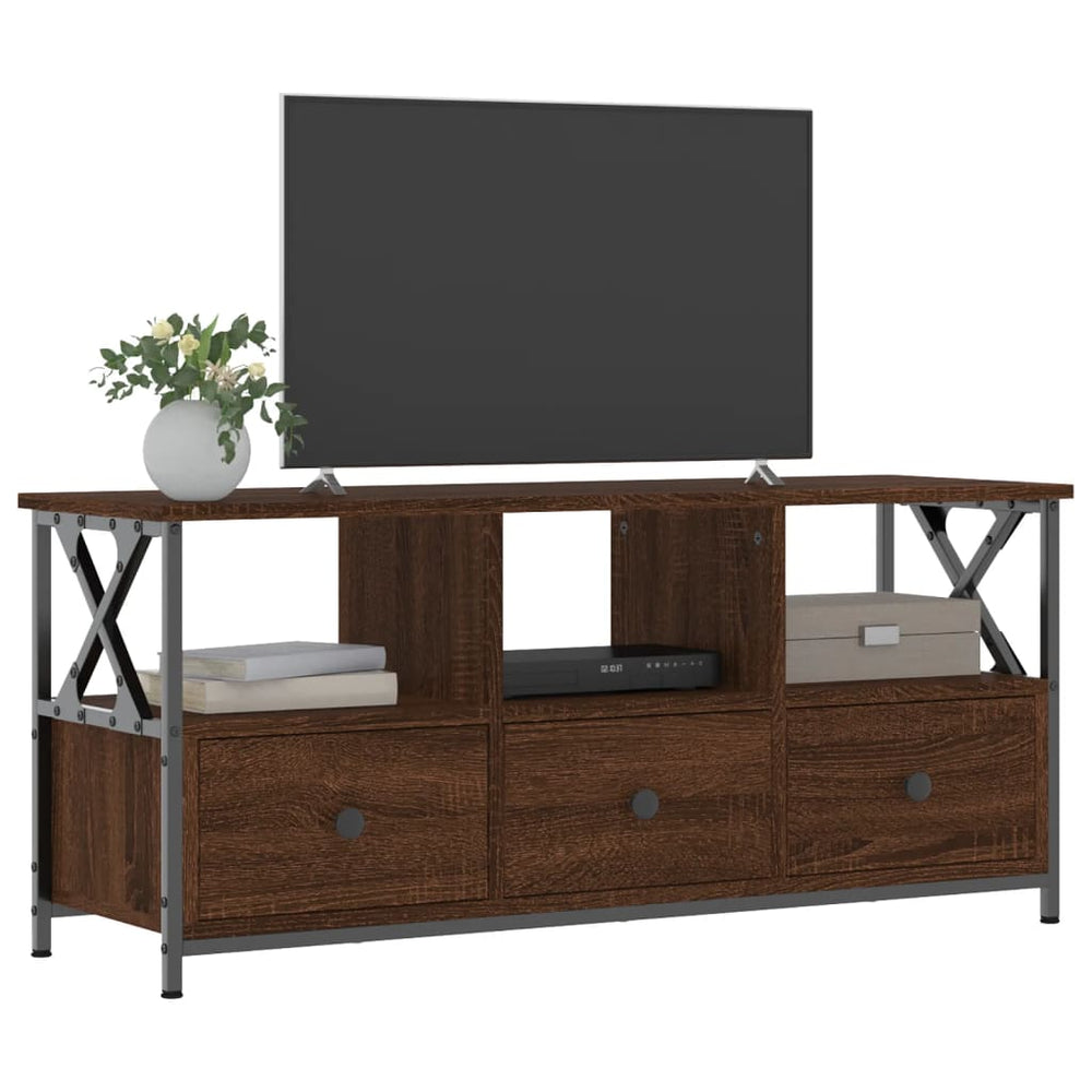 Tv-meubel 102x33x45 cm bewerkt hout en ijzer bruin eikenkleur MeubelReus