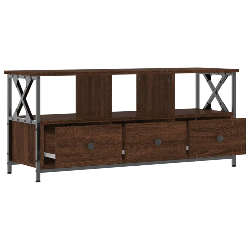 Tv-meubel 102x33x45 cm bewerkt hout en ijzer bruin eikenkleur MeubelReus