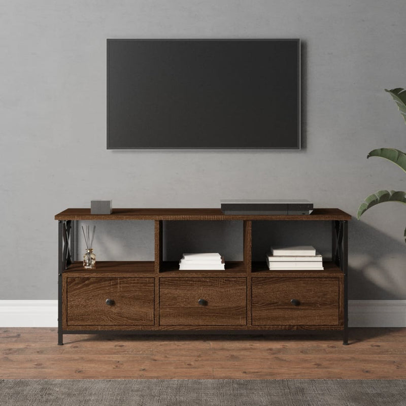 Tv-meubel 102x33x45 cm bewerkt hout en ijzer bruin eikenkleur MeubelReus