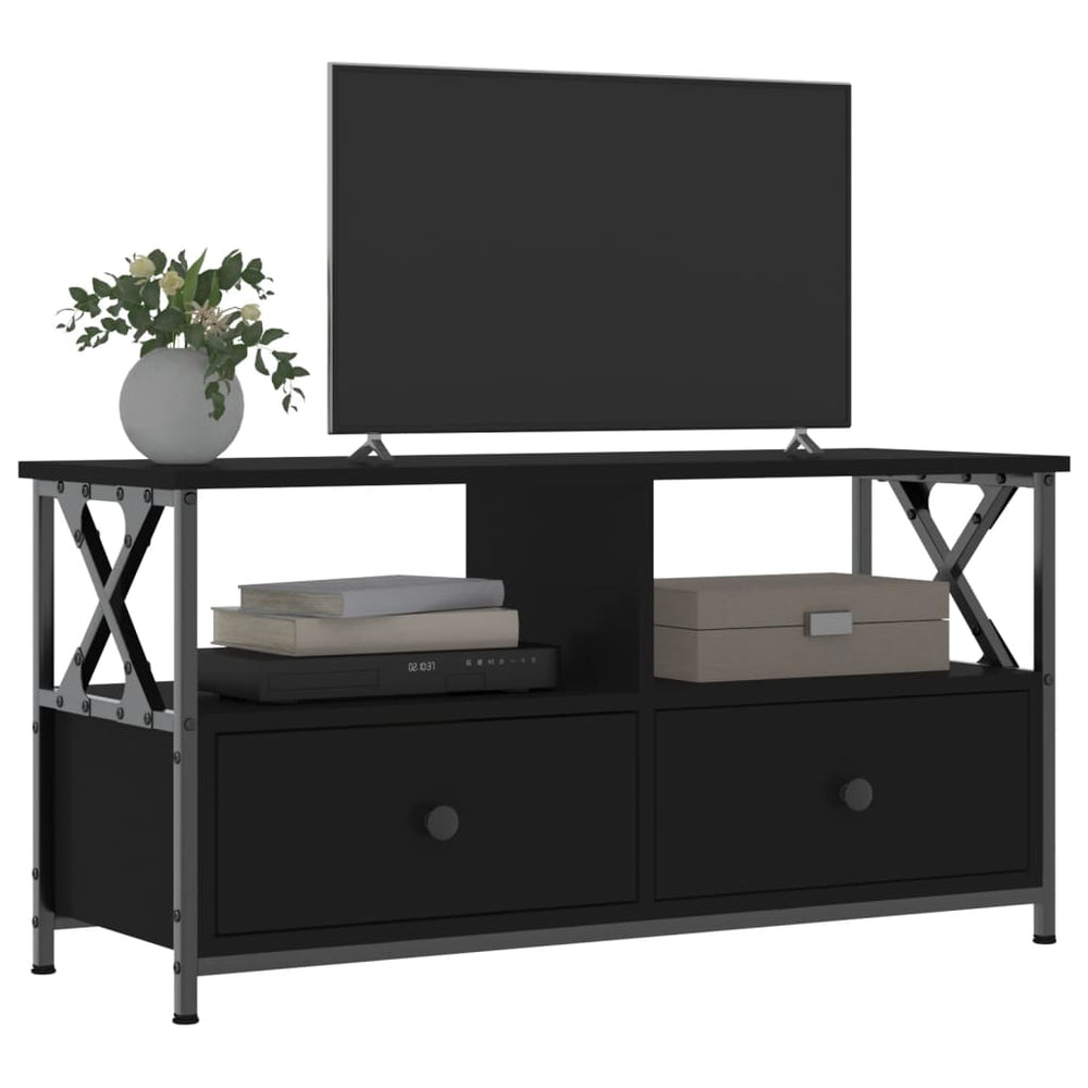 Tv-meubel 90x33x45 cm bewerkt hout en ijzer zwart MeubelReus
