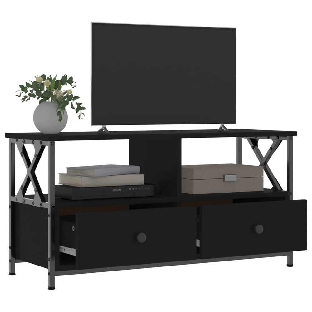 Tv-meubel 90x33x45 cm bewerkt hout en ijzer zwart MeubelReus