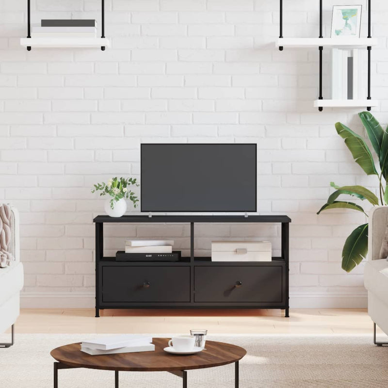 Tv-meubel 90x33x45 cm bewerkt hout en ijzer zwart MeubelReus